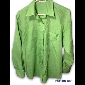Foxcroft  Button Up T-shirt Women's 8 Lime Green Long Sleeve Linen. 
J